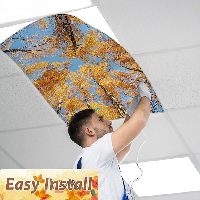 12 Pcs Fluorescent Light Covers with 120 Magnets Decorative for Classroom Ceiling Light 4 x 2 Ft Magnetic Light Covers Filter Easy Install for Office Hospitals Home Drop Ceiling Supplies (Fall Forest)