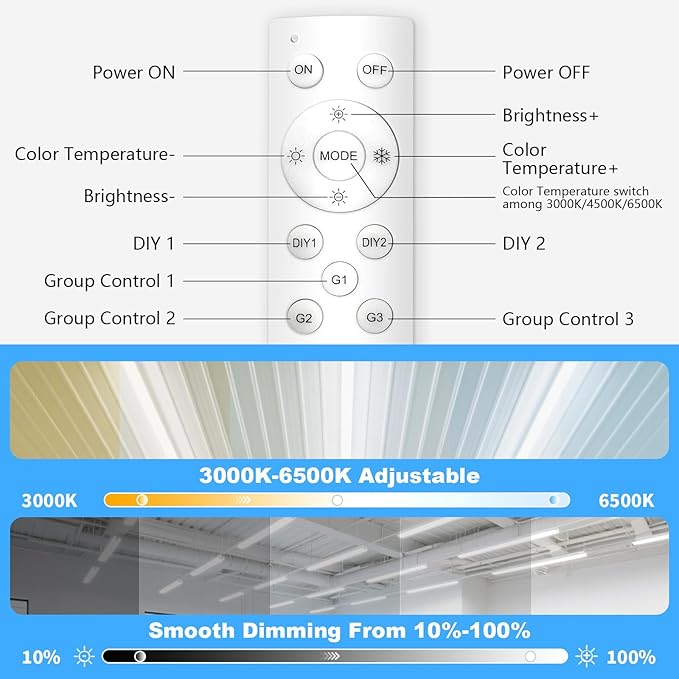 JESLED T8 Dimmable LED Tube Lights with Remote, Type B, 3200LM, 24W, 6 Colors 3000K | 3500K | 4000K | 5000K | 6000K | 6500K, 4 Foot Fluorescent Bulbs Replacement, Ballast Bypass, Dual-Ended, 4-Pack