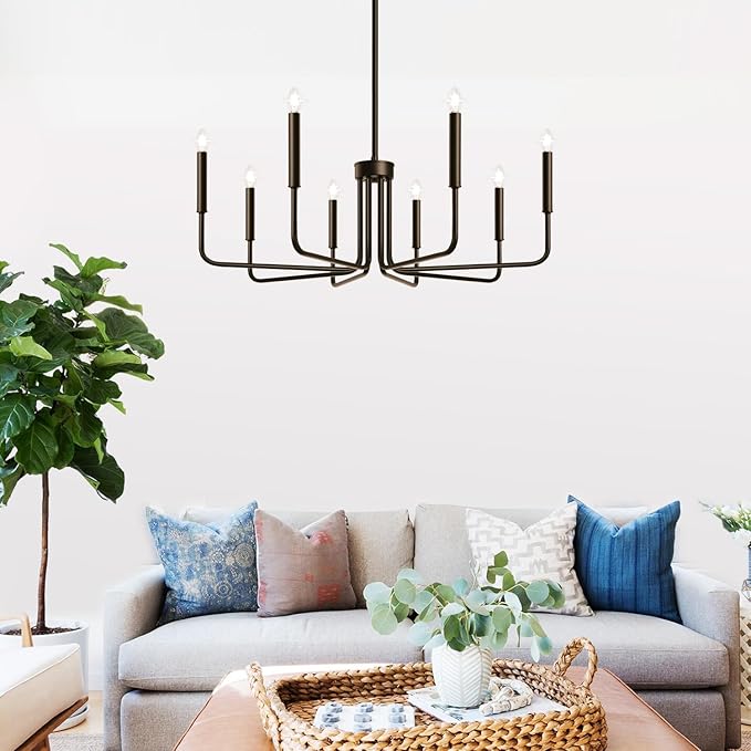 8-Light Farmhouse Chandelier for Dining Room Lighting Fixtures Hanging, Oil-Rubbed Bronze Dining Light Fixtures Industrial Chandelier for Bedroom, Foyer, Hall, Kitchen, Living Room and Entryway