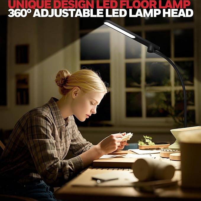 Honeywell LED Floor Lamp for Reading, CRI97 Full Spectrum Gooseneck Floor Lamp, Eye-Caring Dimmable Standing Task Light, 3 Color Temperatures, 77.5" Tall for Living Room, Bedroom, Office