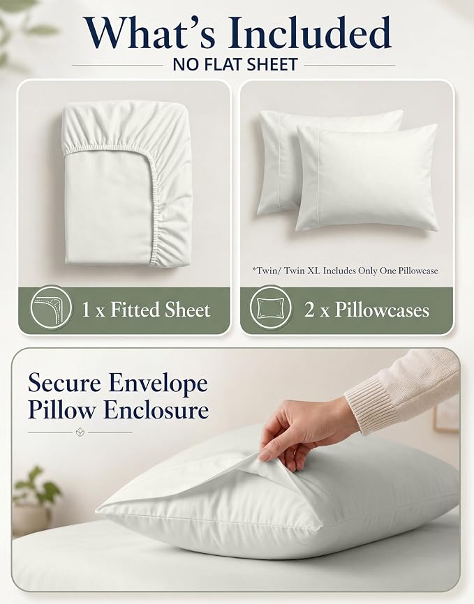 LANE LINEN Twin Size Fitted Sheet, 100% Organic Cotton, 2-Piece Set (1 Fitted Sheet & 1 Pillowcase), Percale Weave, Ultra Soft, Breathable, Fits Mattress Upto 15" Deep - Glacier Grey (No Flat Sheet)