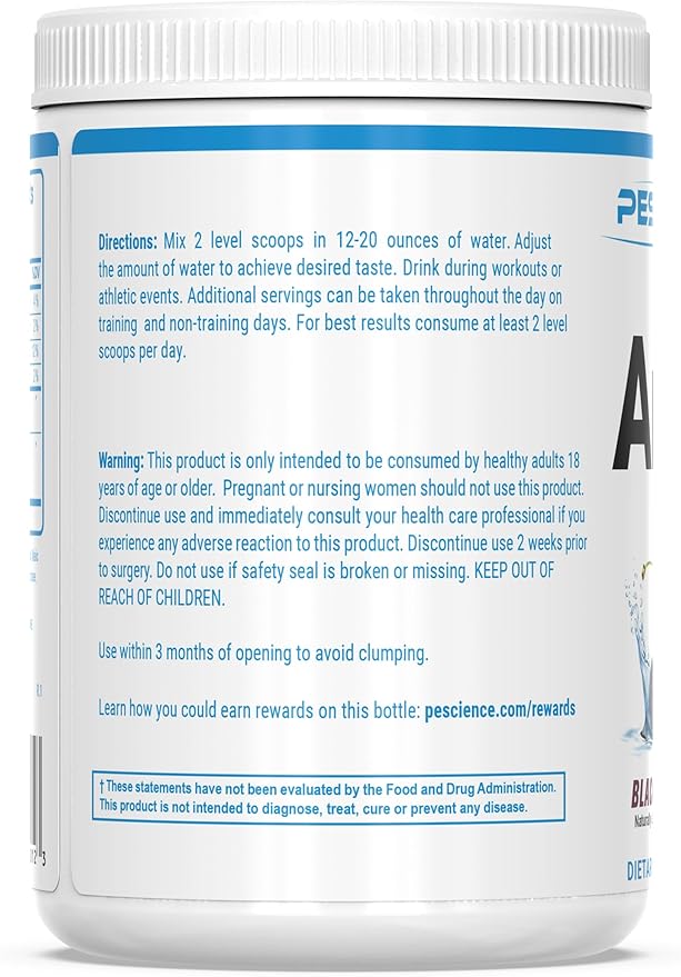 PEScience Amino IV BCAA & EAA Powder, Essential Amino Acids, Taurine, Electrolytes for Hydration and Muscle Recovery, Sugar Free for Men & Women, Post Workout - Black Cherry, 30 Servings