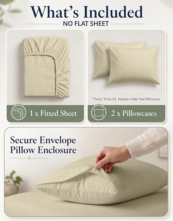 LANE LINEN Queen Fitted Sheet Set (No Flat Sheet) - 100% Organic Cotton Soft & Breathable Percale Weave Fitted Sheet Set for Added Comfort - 15'' Deep Pocket for Snug Fit - GOTS Certified - Linen