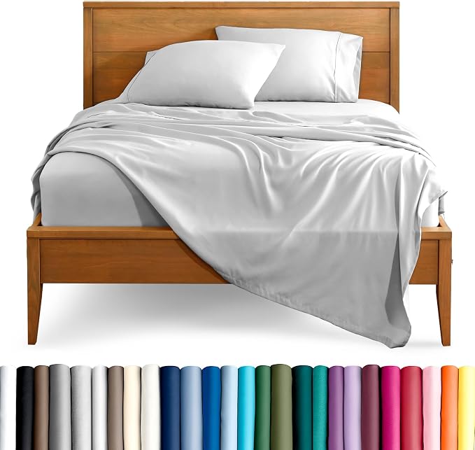 Bare Home Split Head Flex King Sheet Set - 1800 Ultra-Soft Microfiber Bed Sheets - Double Brushed - Deep Pockets - Easy Fit - 4 Piece Set - Bedding Sheets & Pillowcases (Cloud Grey)