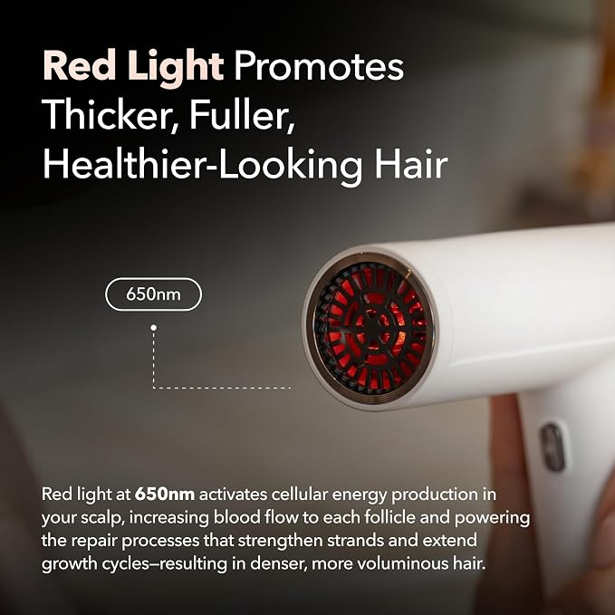 SRILabs DryQ ‘Smart’ Hair Dryer – White Edition – Super Lightweight, Foldable – Powerful, Quiet Motor – Infrared & Ionic Technology – 3 Magnetic Attachments – Heat Control with Locking Switch