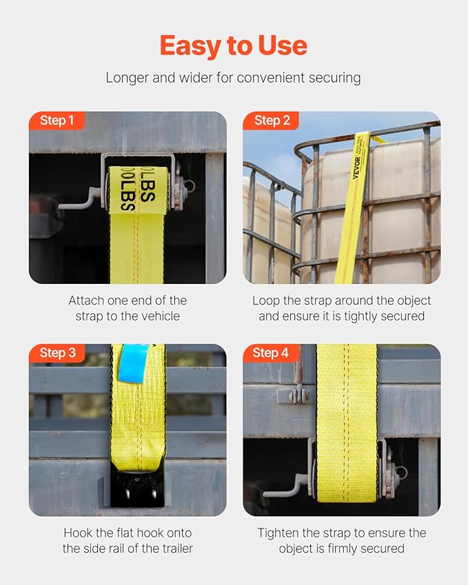 VEVOR Winch Straps, 4" x 40', 6000 lbs Load Capacity, 18000 lbs Break Strength, Truck Straps with Flat Hook, Flatbed Tie Downs Cargo Control for Trailers, Farms, Rescues, Tree Saver, Yellow (10 Pack)
