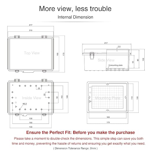 QILIPSU UL94-V0 Outdoor Electrical Box 8.3"x6.3"x3.9" Waterproof Junction Box Weatherproof PC/ABS Alloy Plastic IP66 Project Electric Enclosure Clear Hinged Door