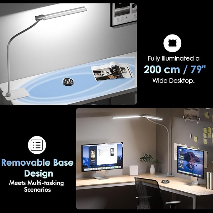 EYOCEAN Desk Lamp with Metal Base, 31.5" LED Office Lamp for Home Office, 24W Double Head Desk Light, Dimmable & Color Temperature, Table Lamp with Remote Control, Brightest Computer Monitor Light