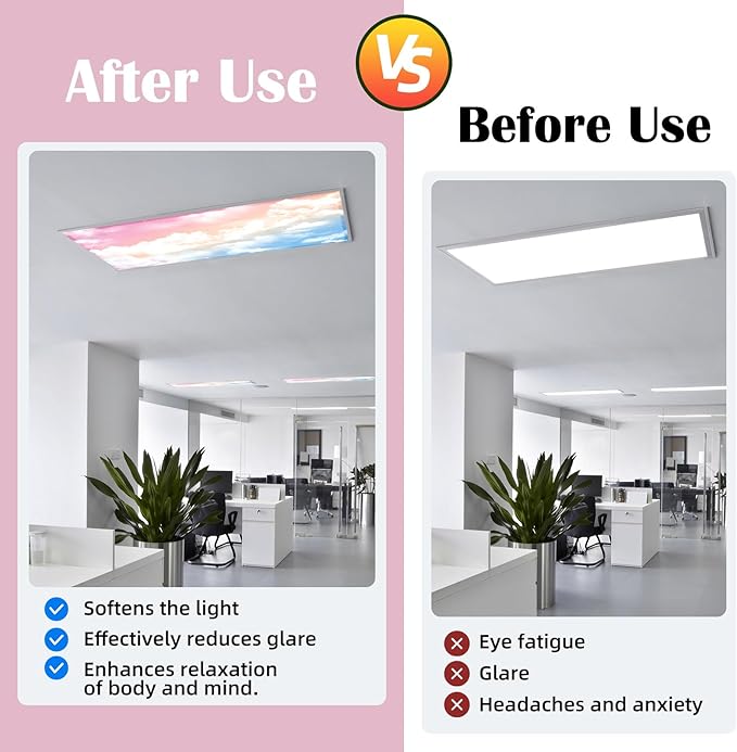 ANGSYLTH 8 Pcs Fluorescent Light Covers - 4 x 2 Feet Covers for Ceiling Lights, 8 x 10 Magnetic Light Filters for Classroom, Office, Hospitals (Rainbow)
