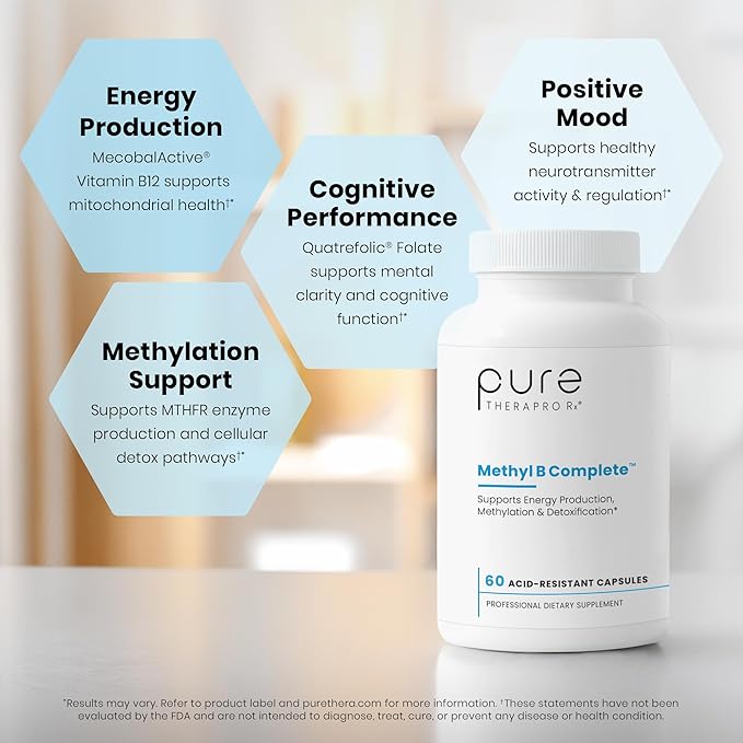 Methyl B Complete - 60 Vegetable Capsules | Optimal Methylation Support Supplement with Quatrefolic 5-MTHF (Active folate), Methylcobalamin (Active B12), B2, B6, and TMG | Pharmaceutical Grade