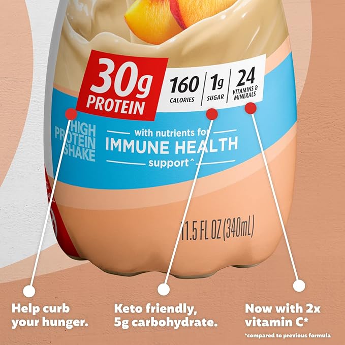 Premier Protein Shake, Peaches & Cream, 30g Protein, No Added Sugar, 24 Vitamins & Minerals to Support Immune Health, 11.5 fl oz (24 Pack)