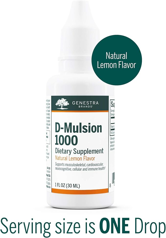Genestra Brands D-Mulsion 1000 - 液体ビタミンDサプリメント - 天然レモンフレーバー - 1液体オンス