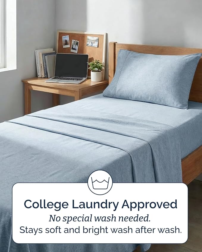 Twin XL 4 Piece Sheet Set - Comfy Breathable & Cooling - Soft Hotel Luxury Bedding Set with 8-16 Inch Deep Pockets - 1 Flat & 1 Fitted Sheet & 2 Pillowcases - Wrinkle Free & Easy Care - Heathered Blue