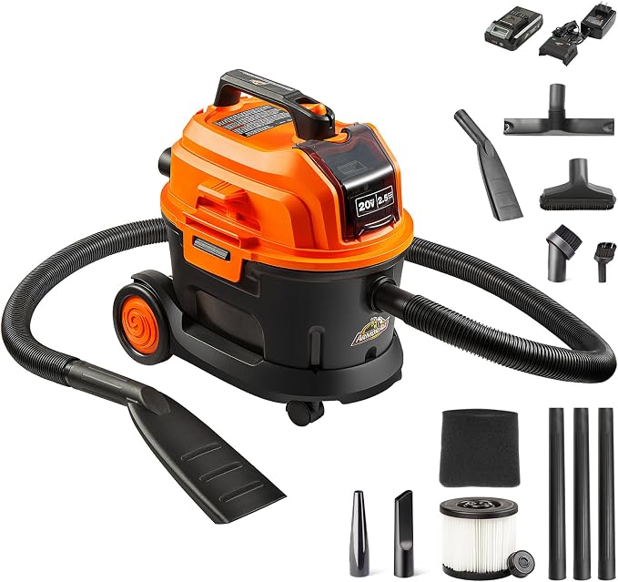 Armor All 2.5 Gallon Max 20V Cordless Wet/Dry Shop Vacuum – DAA202W 0901 | Cordless Convenience, Powerful Wet/Dry Cleanup, Built for Auto Detailing, Portable Everyday Cleaning, Grab-and-Go Design