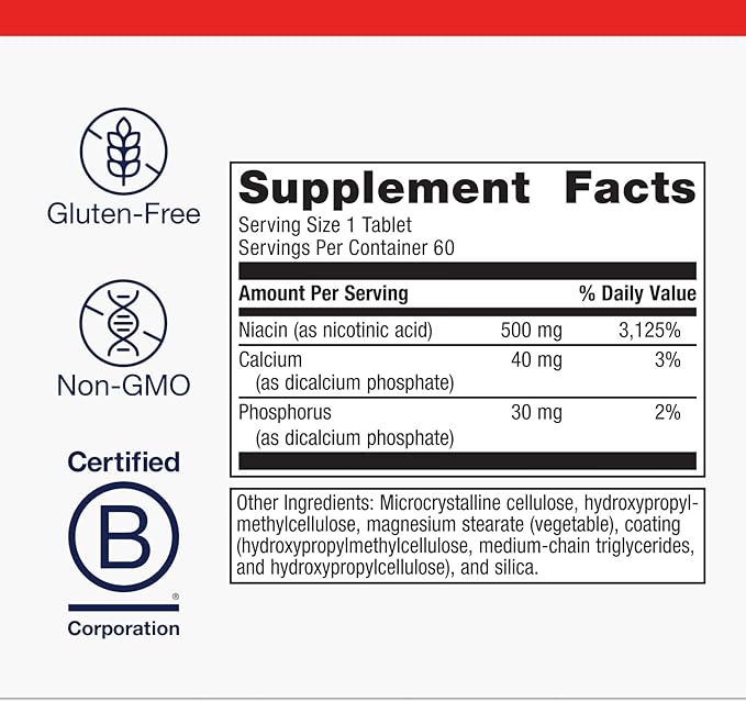 Metagenics ナイアシン B3-500 mg 緩徐放出型ニコチン酸 - フラッシュ軽減 - コレステロール、エネルギー、神経系、心血管系の健康をサポート* - 非遺伝子組み換え、グルテンフリー - GMP認定