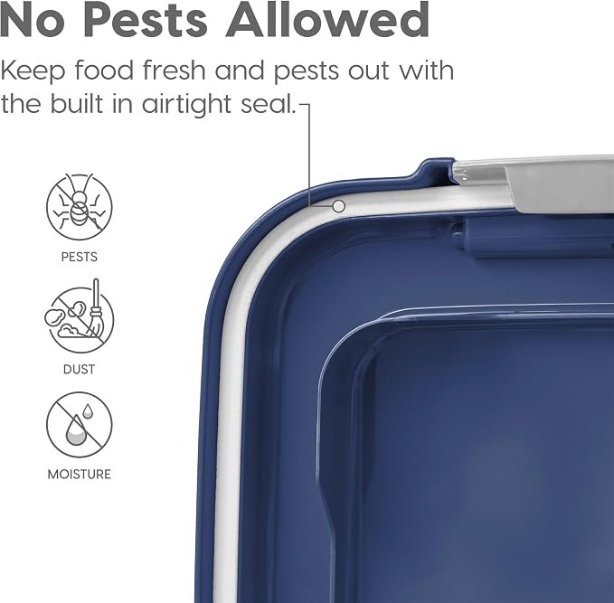 IRIS USA Dog Food Storage Container, 30 lbs & 11 lbs Combo, Cat Food Storage Container, Dog Treat Container, Airtight, Stackable, 2-Cup Scoop, Wheels, Easy Mobility, Navy