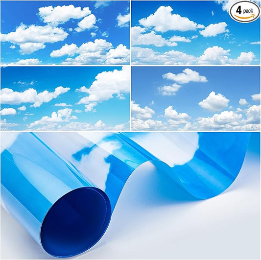 Amylove 4 Pcs Fluorescent Light Covers Classroom Ceiling Panels Light Filters with Backlit Film Material for Office School, 4 x 2 Feet (White, Blue,Cloud)