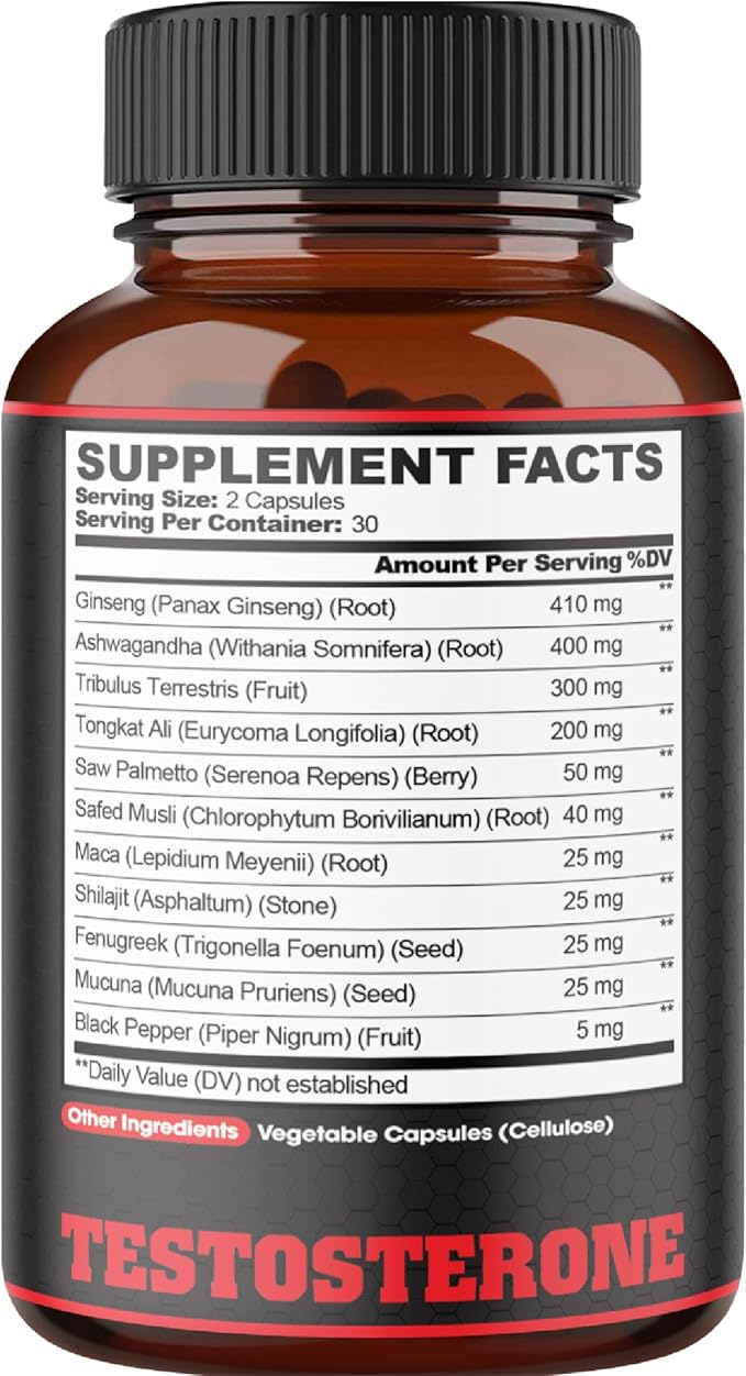 2 Packs 60 Capsules - 11 Herbs Combined with Ginseng, Ashwagandha, Tribulus & More.