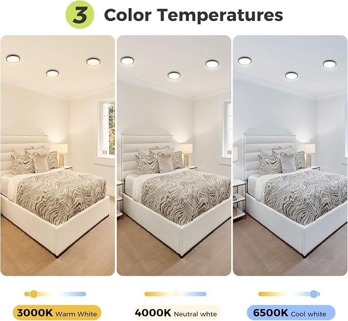hepside 1PACK Flush Mount LED Ceiling Light Fixture Black, 6.5Inch 12Watt, Dimmable & 3000K-4000K-6500K Ceiling Lamp 1200LM Low Profile Ceiling Light for Kitchen Bedroom Hallway Porch