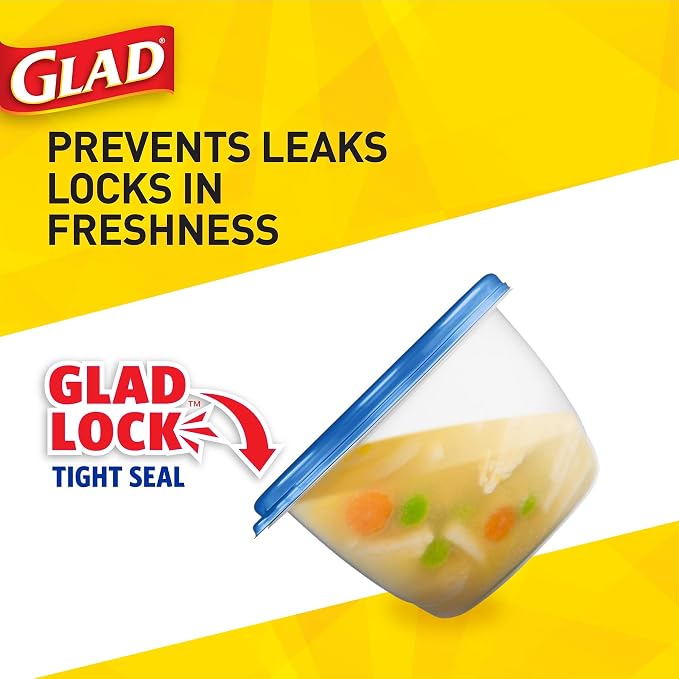 Glad GladWare Mini Round Food Storage Containers with Lids, Small BPA Free Reusable Plastic Snack Containers with Lock Tight Seal for Lunch, Portion Control, and On the Go, 4 Oz, 8 Count - 12 Pack