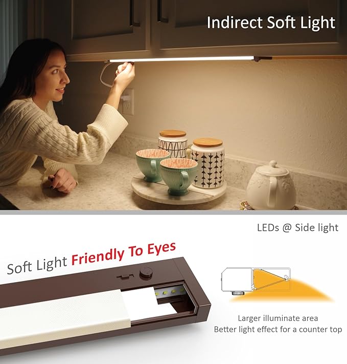 Leetdud Under Cabinet Lights Plug in or Hardwired Built-in Dimmer, 16 Inch 8W, 5CCT 2700K-5000K, Linkable Undercounter Lighting for Kitchen, ETL Dimmable LED Undercabient Light Fixture, Bronze