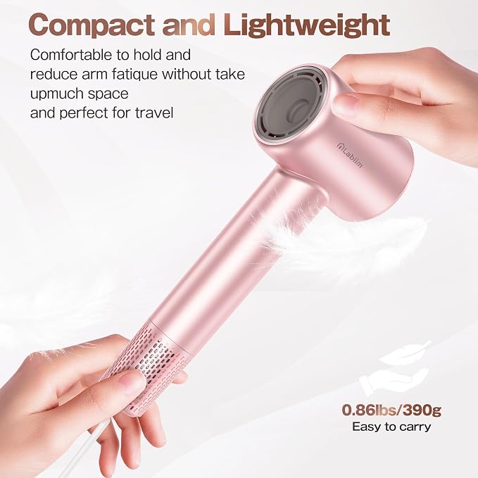 Labiim Hair Dryer, High-Speed Ionic Blow Dryer 110,000 RPM Brushless Motor for Fast Drying, 200M Ions Frizz & Thermo-Control HairDryer with Magnetic Nozzle, Quiet Compact for Home Travel,Rose