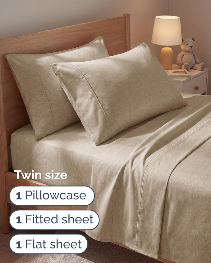 Twin 4 Piece Sheet Set - Comfy Breathable & Cooling - Soft Hotel Luxury Bedding Set with 8-16 Inch Deep Pockets - 1 Flat & 1 Fitted Sheet & 2 Pillowcases - Wrinkle Free & Easy Care - Heathered Beige