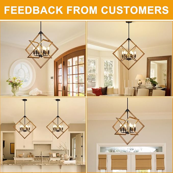 Modern Chandelier for Dining Room (24",6-Light), No Assembly Required Wood Grain Dining Room Light Fixture Over Table, Industrial Hanging Pendant Lights Fixture for Kitchen Island, Entryway, Foyer