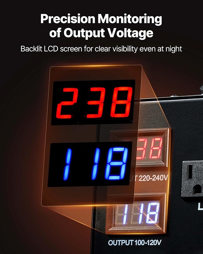 VEVOR Voltage Auto Converter Transformer, 5000VA, Heavy Duty Step Up/Down Power Transformer, 110V to 220V and 220V to 110V, with 3 US Outlets, 3 EU Outlets, LCD Display, Circuit Breaker Protection