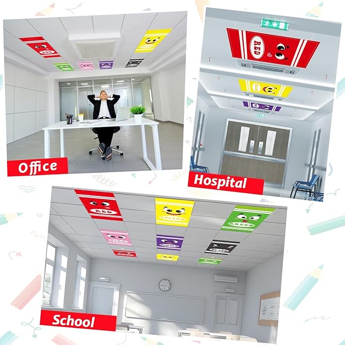Wiooffen 8 Pcs Colorful Crayon Fluorescent Light Covers with 80 Magnets Decorative for Classroom Ceiling Light 4x2 Feet Magnetic Filter Easy Install for Office Hospitals Drop Ceiling Supplies (Crayon)