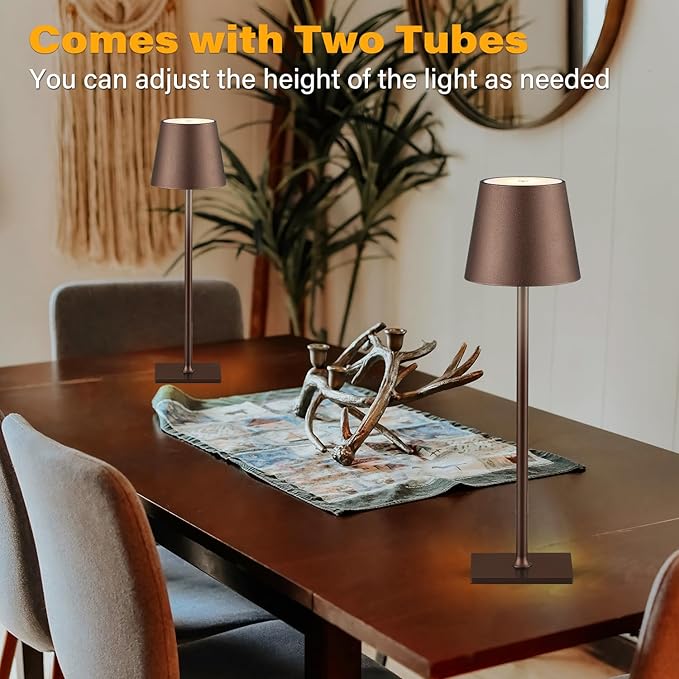 CHLORANTHUS 2 Pack Cordless Table Lamps, 3 Colors Stepless Dimming, 5000mAh Rechargeable Battery LED Desk Lamp for Bedroom/Couple Dinner/Desk/Cafe/Dining Room/Terrace