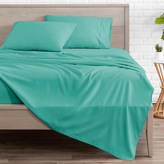 Bare Home Twin XL Sheet Set - 1800 Ultra-Soft Microfiber Twin Extra Long Bed Sheets - Double Brushed - Deep Pockets - Easy Fit - 3 Piece Set - Bedding Sheets & Pillowcases (Twin XL, Turquoise)
