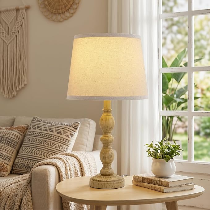 GyroVu 20.5" Table Lamps for Nightstand Set of 2, Farmhouse Lamps for Bedroom, Small Desk Lamps for Living Room, Linen Shades, Knob Switch, Bedside Lamps for Reading, Office (Brown)