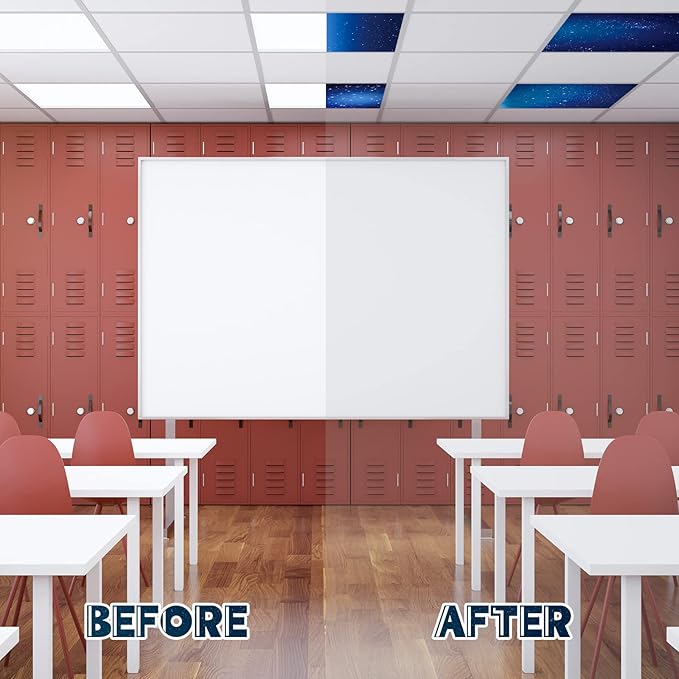 Amylove 4 Pcs Fluorescent Ceiling Light Covers with Star and Night Pattern, Classroom, Dark Color