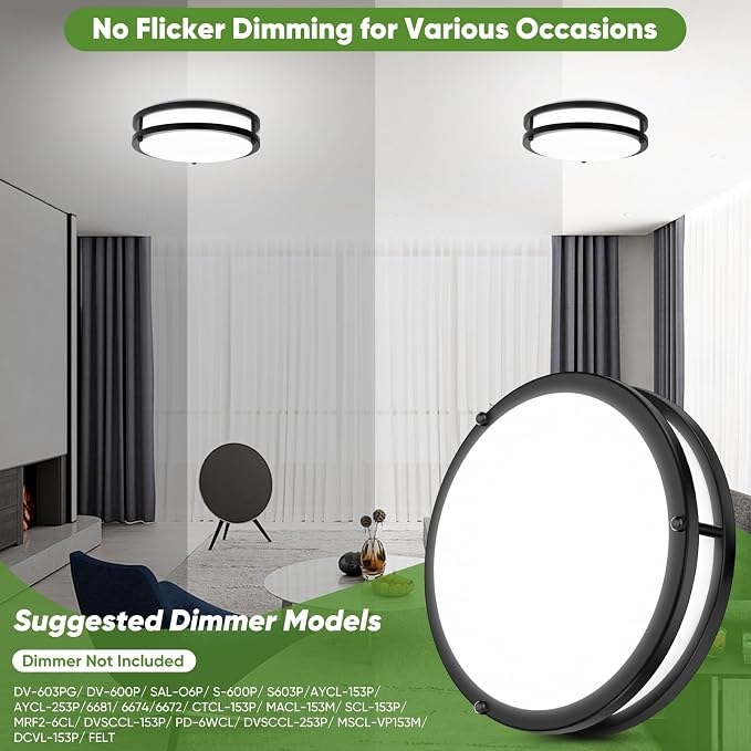 30W Flush Mount Ceiling Lights Black, 10inch LED Ceiling Light Fixtures 3600lm Super Bright, 2700K/3000K/4000K/5000K/6500K Adjustable Ceiling Lights, Dimmable Ceiling Lamps for Kitchen Bedroom, 2Pack