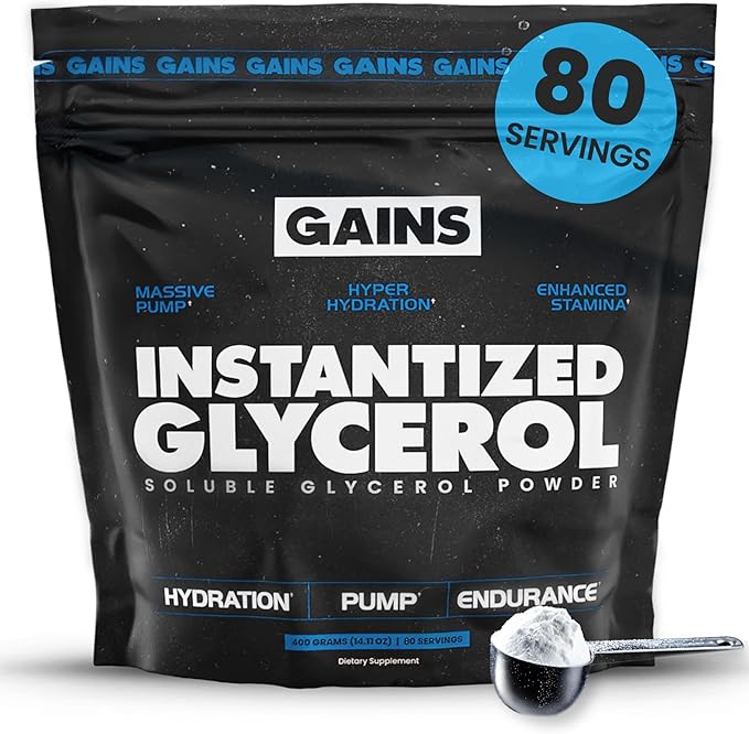Gains in Bulk インスタントグリセロールパウダー ワークアウト前フォーミュラ 筋肉回復、パンプ、水分補給サポート用 男女兼用ワークアウトサプリメント 無糖 固まりにくい 無香料 80食分