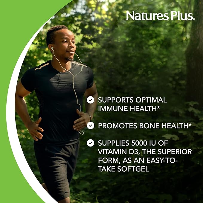 NaturesPlus Vitamine D3 5000 UI - 60 Gélules - Soutien osseux et immunitaire - 60 Portions