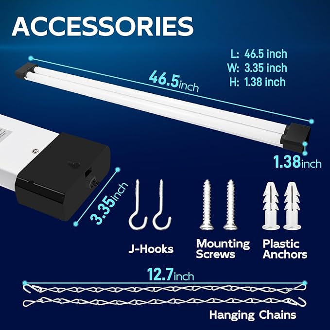 hykolity 4 Pack 4FT LED Shop Light, Linkable Utility Shop Lights, 42W, 5000K Daylight White Shop Light for Garages, Workshops,Hanging or FlushMount, Power Cord with Pull Chain Switch, Balck, ETL