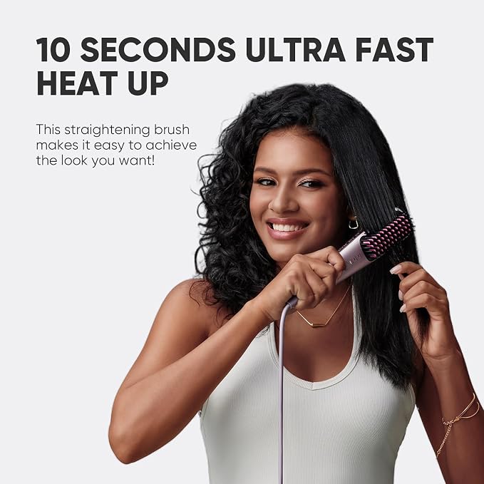Mini Ionic Hair Straightener Brush, Portable Travel Hair Straightening Comb with 3 Temp Settings, 20s Fast Heating & Anti-Scald, Lightweight Hair Styler for Silky Shine, Rose Gold