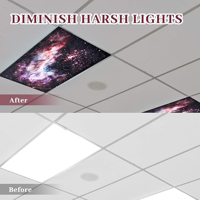 Hortsun 6 Pcs Fluorescent Light Covers - 4 x 2 Feet Magnetic Light Filters, Ceiling Lights Covers for Classroom Fluorescent Shade, Hospitals, School Office Cubicle Decor(Star Cluster)