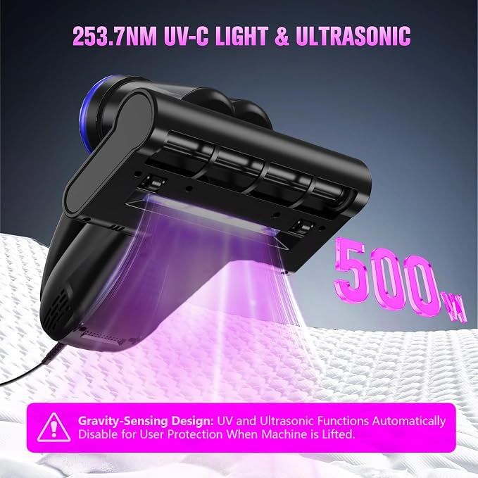 Bed Vacuum Cleaner Mattress Vacuum Cleaner,16Kpa Powerful Handheld Vacuums with UV-C Light & Double Dust Cup & High Heating & Ultrasonic & HEPA Filter for Bed Sofa(Corded,Midnight Purple)