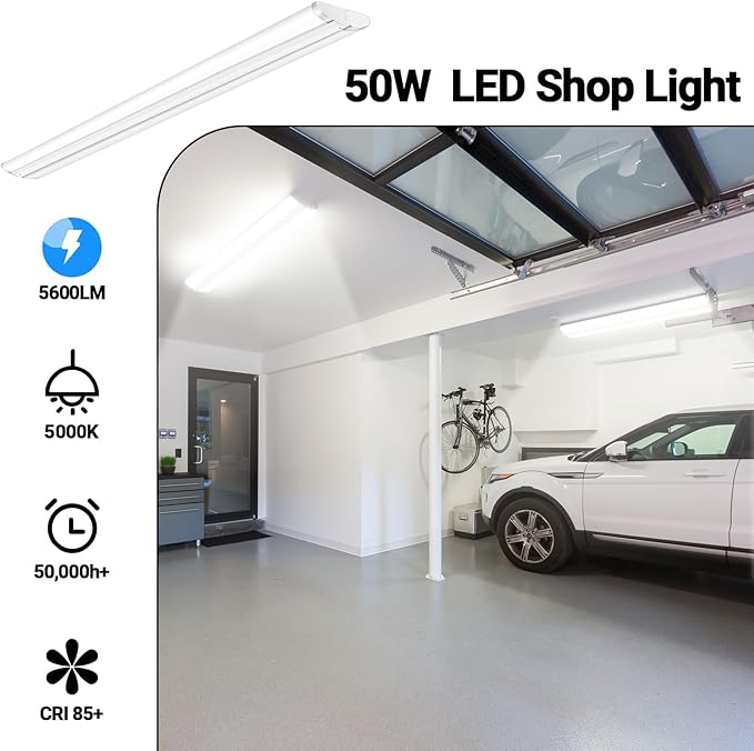 ANTLUX Ultra Slim 4FT LED Wraparound Light, 50W 4 Foot Shop Lights for Garage, No Glare, 5600LM, 5000K, Compact Flush Mount Ceiling Fixtures for Kitchen Workshop, Fluorescent Tube Replacement, 6 Pack