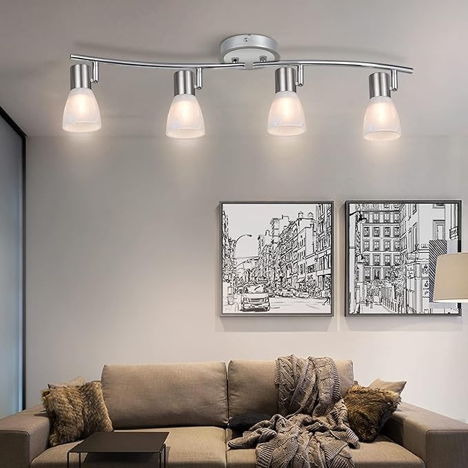 HiBay LED Track Lighting Fixtures, Rotatable 4-Light Ceiling Spot Light, Modern Spotlight with Glass Shade for Living Room Kitchen Dining Room, E12 Base (Bulbs Not Included)