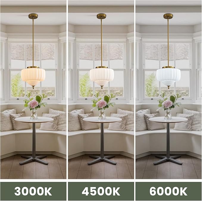 Glass Pendant Light, 13.78 inch Pendant Light Fixture with Milky White Floral Lightshade, Height Adjustable Brushed Gold Vintage Hanging Lamp for Dining Room Kitchen Island Bedroom Livingroom Entryway