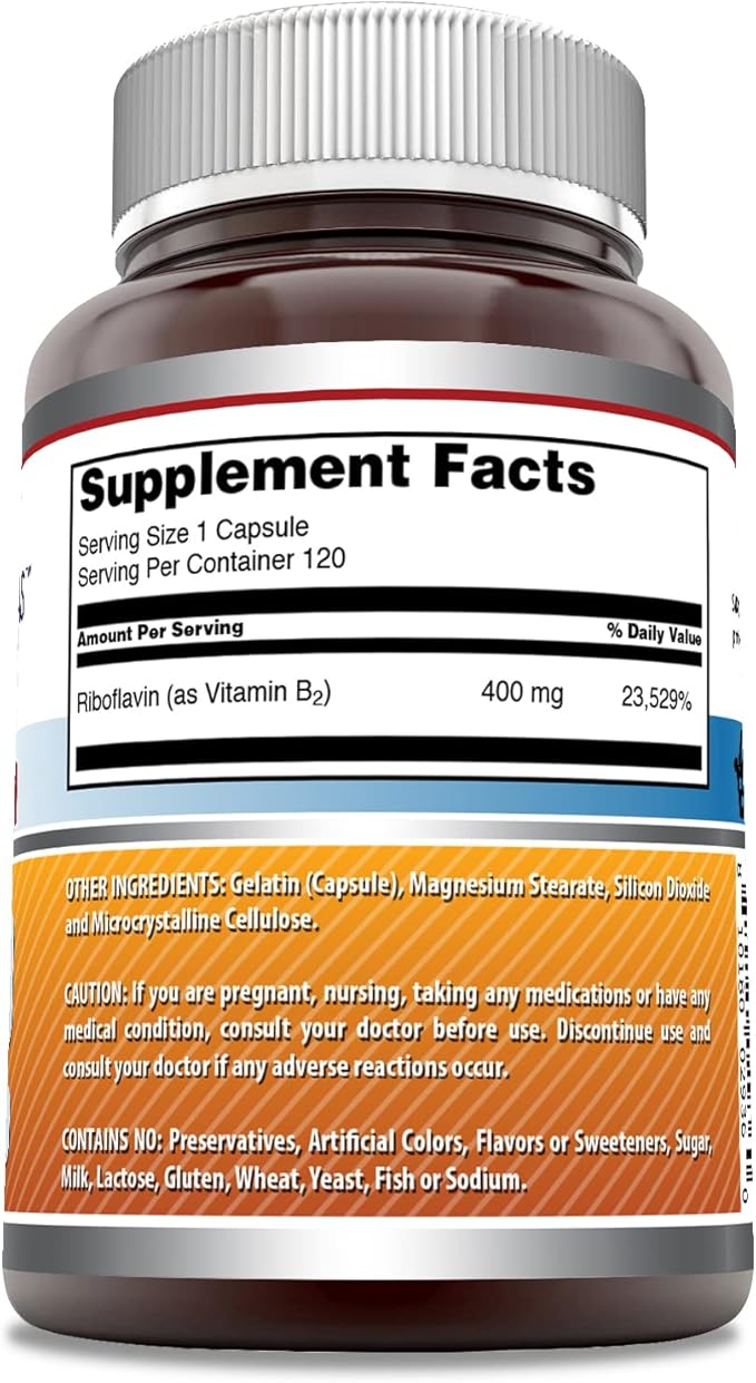 アメイジングフォーミュラズ リボフラビン 400mg 120カプセル 健康補助食品 | 非遺伝子組み換え | グルテンフリー | アメリカ製