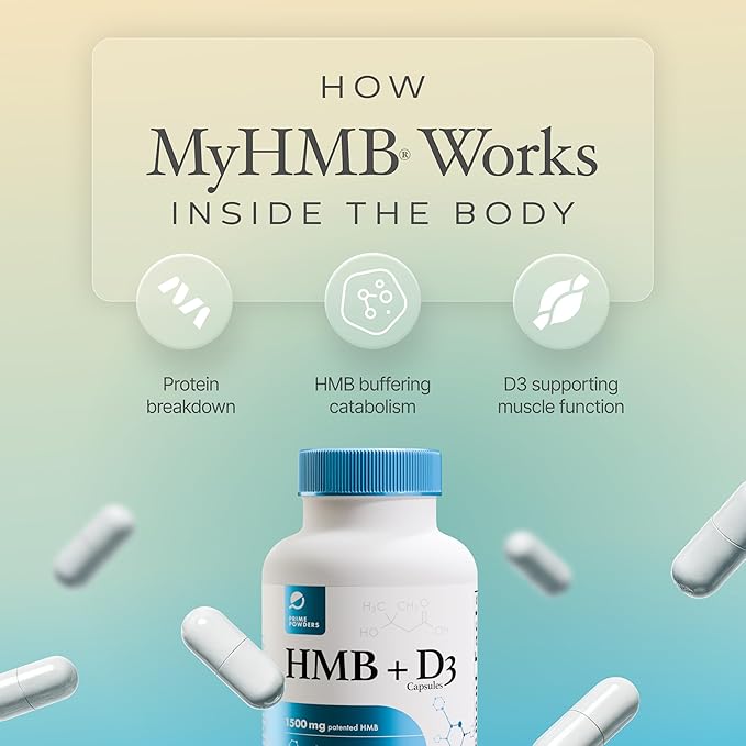 Complément HMB et Vitamine D3, formule brevetée 1 500 mg avec dose clinique, préserve la masse musculaire maigre pour des performances intemporelles, gélules de Bêta-hydroxy Bêta-méthylbutyrate, 120 unités