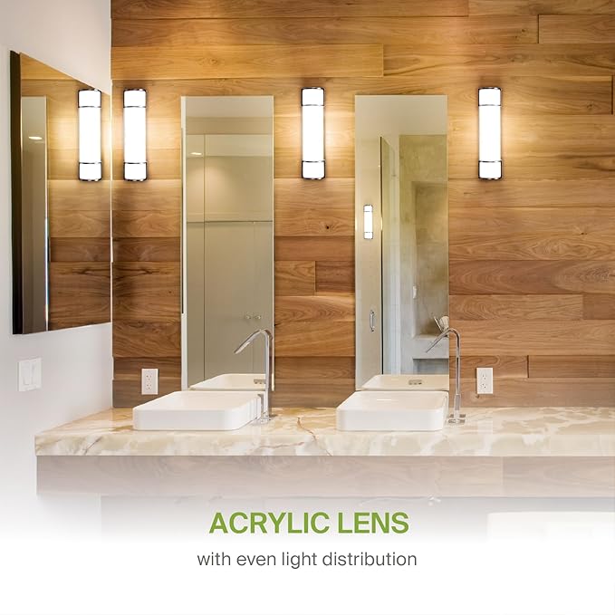 ASD LED 24" Vanity Flush Mount Light Fixture, Linear Bathroom Lighting Bar | 3CCT, Dimmable, Energy Star, ETL Listed | 25W 1950LM 3000-5000K 120V | Long Tube Bath Wall Sconce Over Mirror | Black