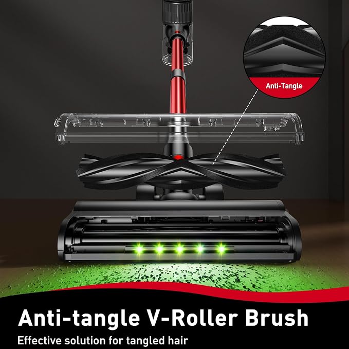 Cordless Vacuum Cleaner, 45KPA Stick Vacuum, 45Mins Runtime, 8-in-1 Anti-Tangle Vacuum Cleaners for Home with LED Display, Rechargeable Lightweight Vacuum for Pet Hair/Carpet/Floor