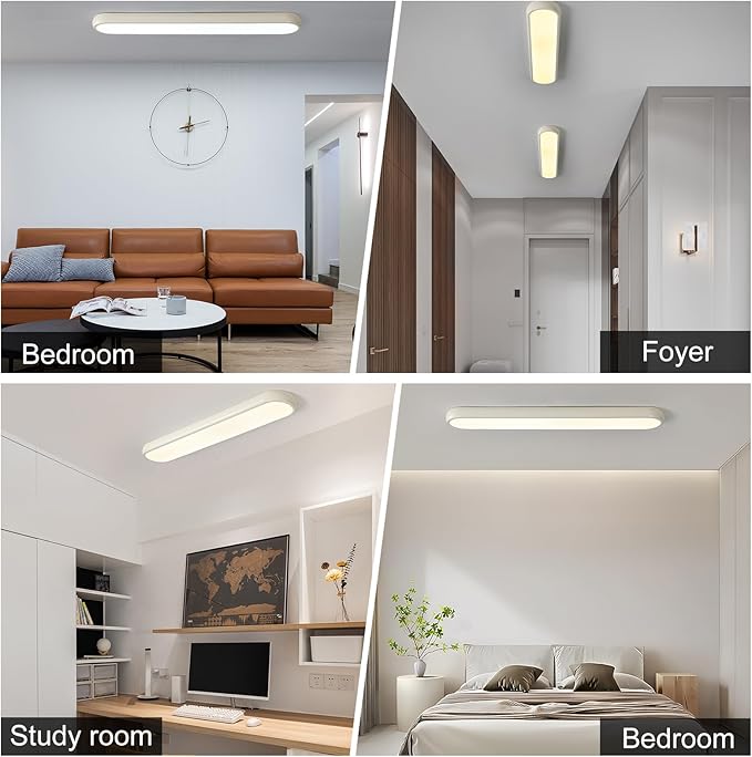 Qcyuui Dimmable LED Ceiling Light with Remote,39.4 in Long Ceiling Light Fixture,Modern Flush Mount Ceiling Lamp,Kitchen Lighting Fixtures Ceiling for Office Bedroom Hallway(Cream/48W)