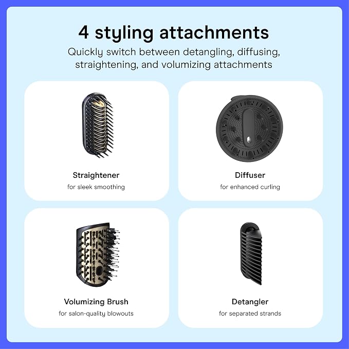 Conair DigitalAire Air Styling System | 4-in-1 Drying and Styling System with 4 Attachments to Detangle, Straighten, Volumize, Dry, Dark Blue, 997L
